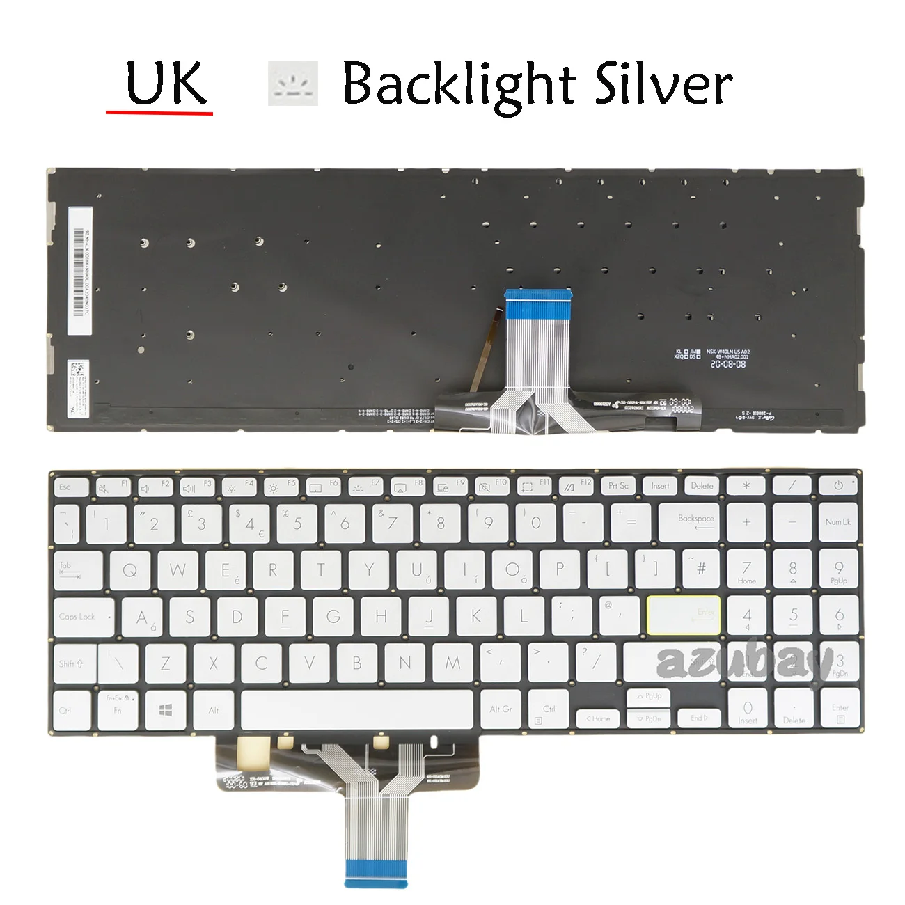 

Клавиатура Великобритании для Asus Vivobook X521, X521FA, X521FL, X521EA, X521EQ, X521UA, X521IA, X521JQ, 0KNB0-5626UK00, 0KN1-AU1UK13, NSK-W40BU, с подсветкой и серебристым цветом.