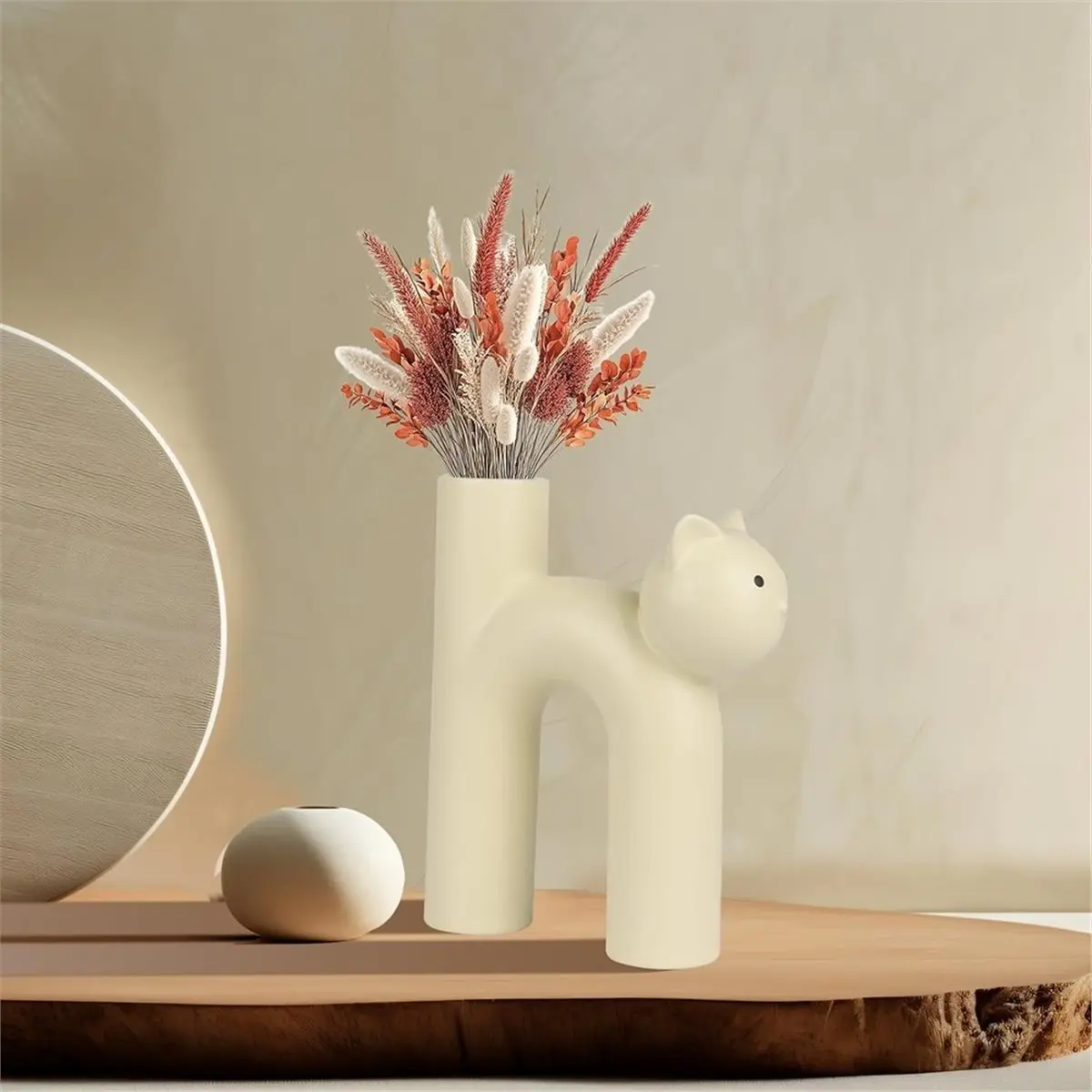 Multi-use Gear Cat Vase Flower Ceramic Cat Desktop Decoration, Minimalist Small Vase for Plants, Cat Lovers Gift (Excluding Flow
