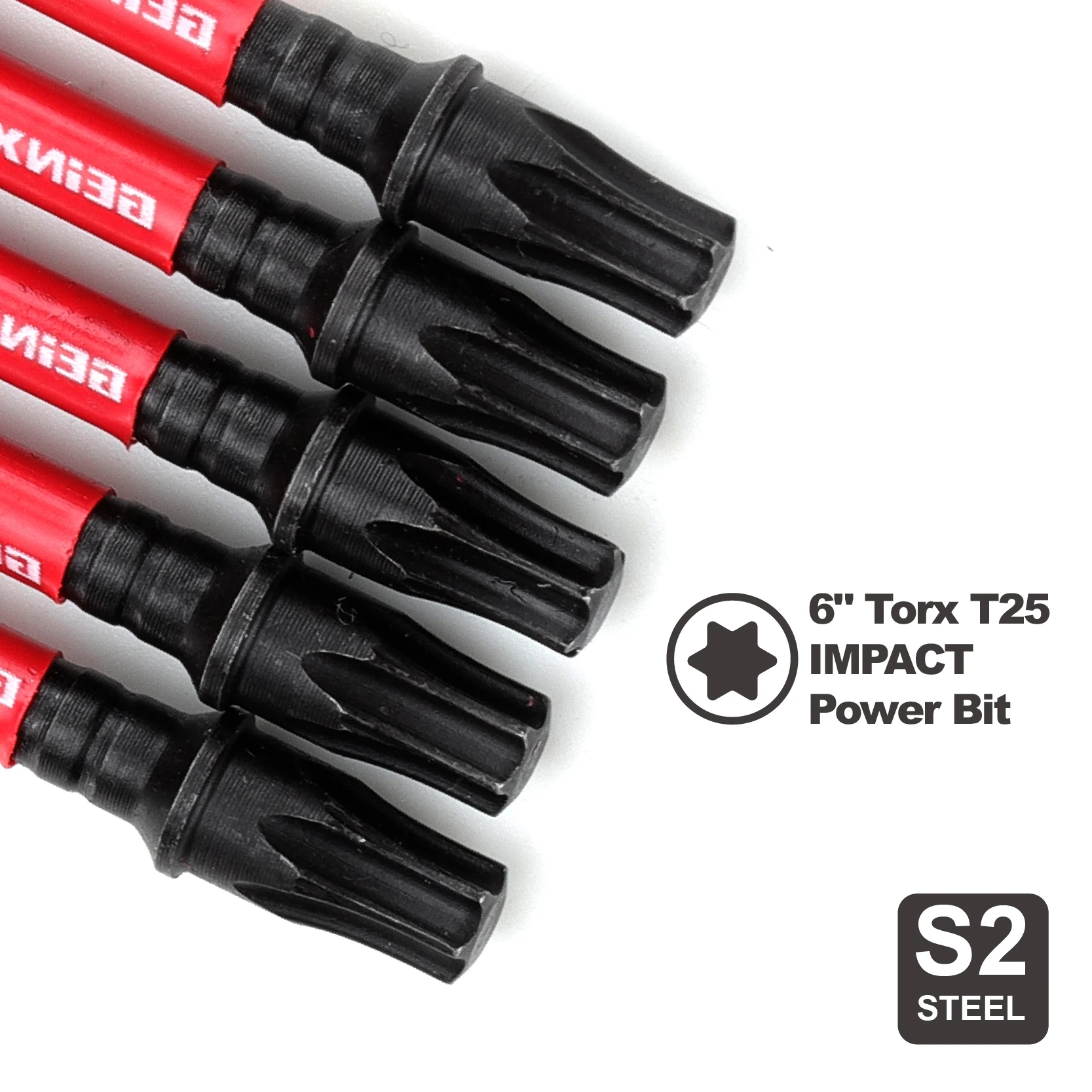 Geinxurn 6 Inches #25 Torx Impact Screwdriver Bit,S2 Alloy Steel Magnetic T25 Driver Bit Set