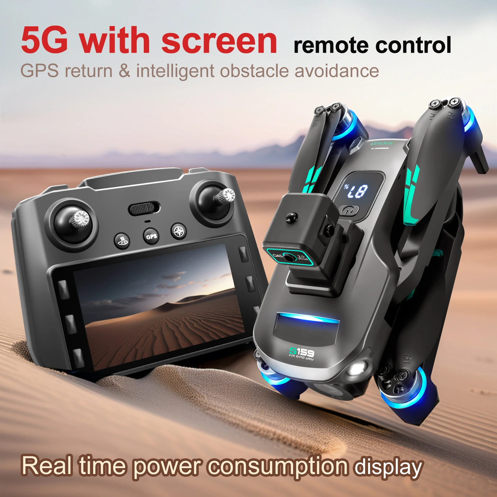 

2025 S159 GPS Rc Drone 5G Professional 8K HD Aerial Photography Dual-Camera Omnidirectional Obstacle Avoidance Drone with Screen