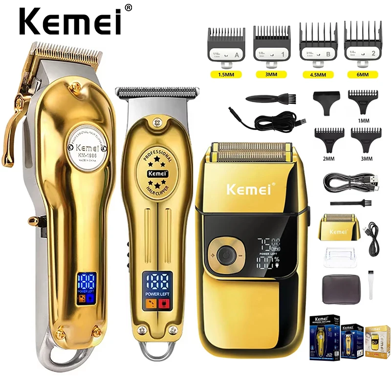 Kemei Hair Clipper Kit for Men, Electric Shaver, Hair Trimmer, Professional Hair Cutting Machine, KM-1986, KM-678, KM-2028,Kit1