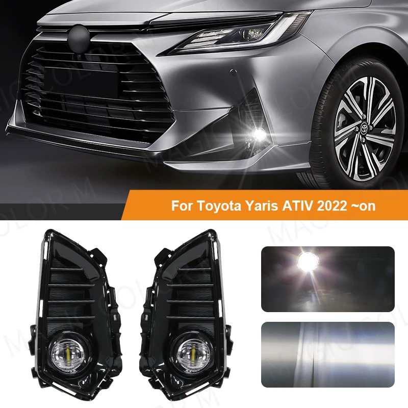 

1 Set Car Front Fog Lamp Assembly For Toyota Yaris Ativ 2022 2023 White LED Lens Fog Light Cover Wire Harness Relay Accessories