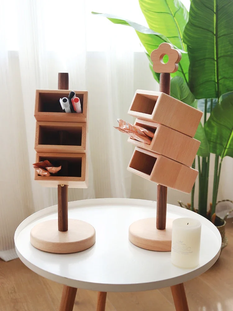 Inclined vertical storage rack Three boxes of solid wood oblique pen holder multifunctional pen holder creative study desktop