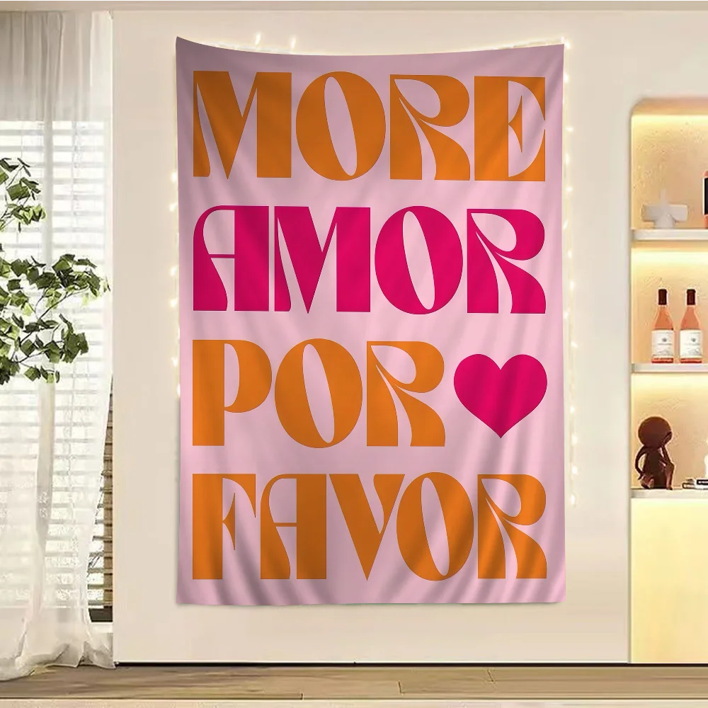 More Amor Por Favor Colorful Tapestry Wall Hanging Hanging Tarot Hippie Wall Rugs Dorm Wall Art Decor