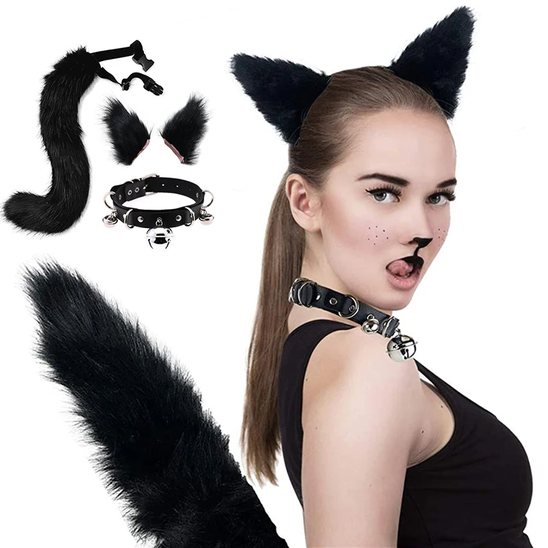 

Cat Ears Cat Tail Set Fox Cosplay Cat Tail Accessories Cat Ear Hair Hoop For Halloween Carnival Party, Ideal Choice For Gifts