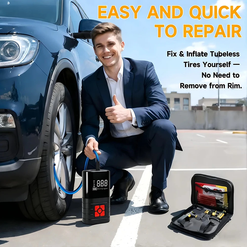 Portable tire inflator,Rechargeable handheld tire pump,Smart Auto Shut-Off & Pressure Preset,LCD Display & Real-time Monitoring