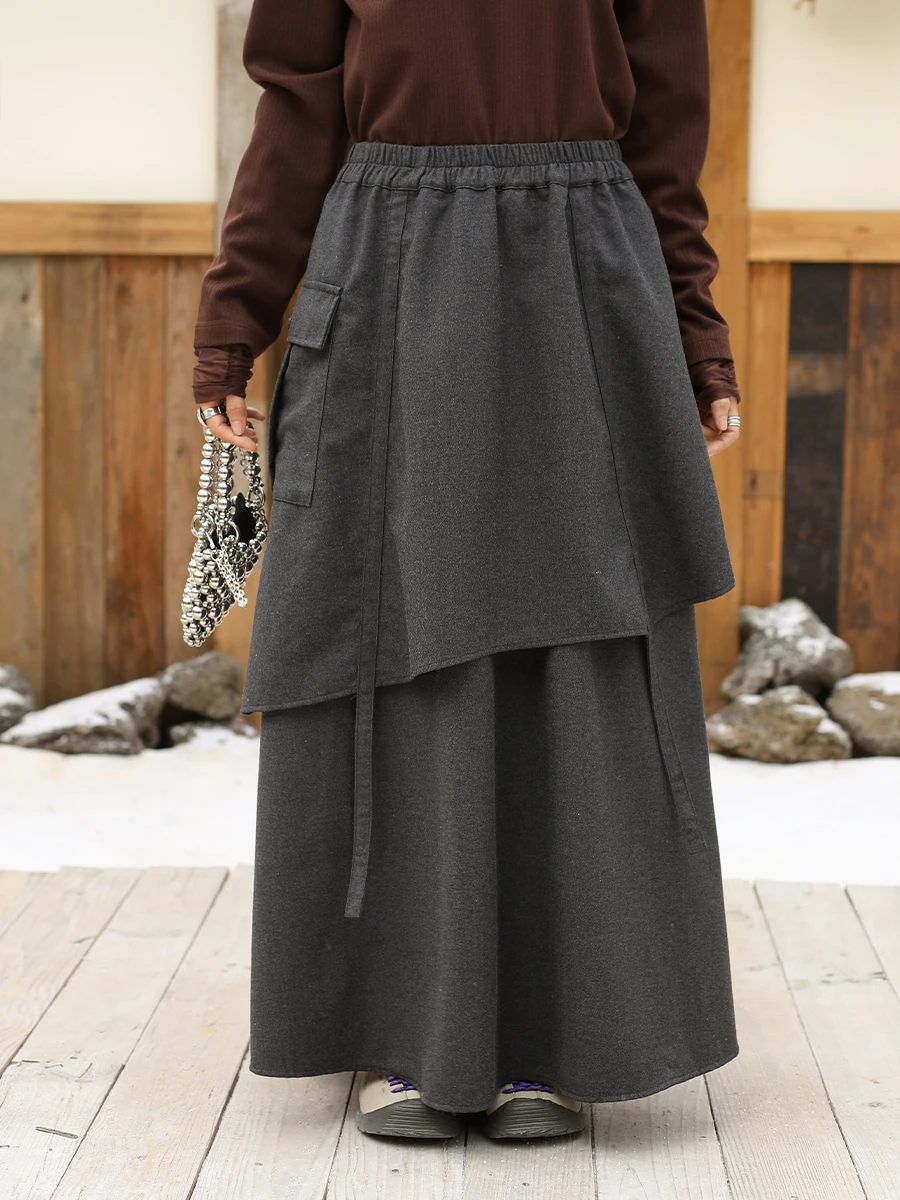 

Юбка Inkday в японском ретро-стиле, двухслойная, шерстяная, женская, с эластичной талией, приталенная, осенне-зимняя