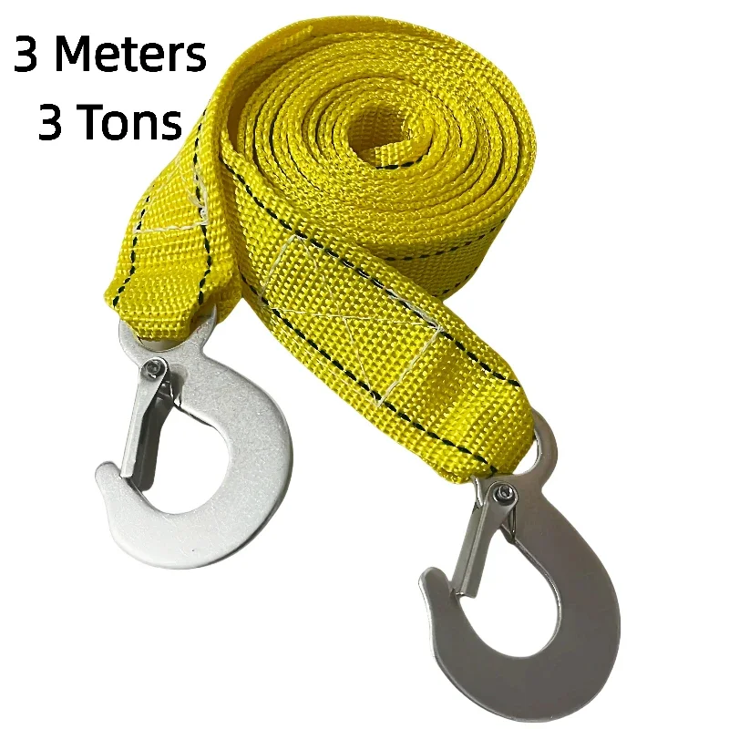 3M Heavy Duty 3 Ton Car Tow Cable Towing Pull Rope Strap With Hooks Portable Self-driving Tourism Heavy Duty Rescue Rope