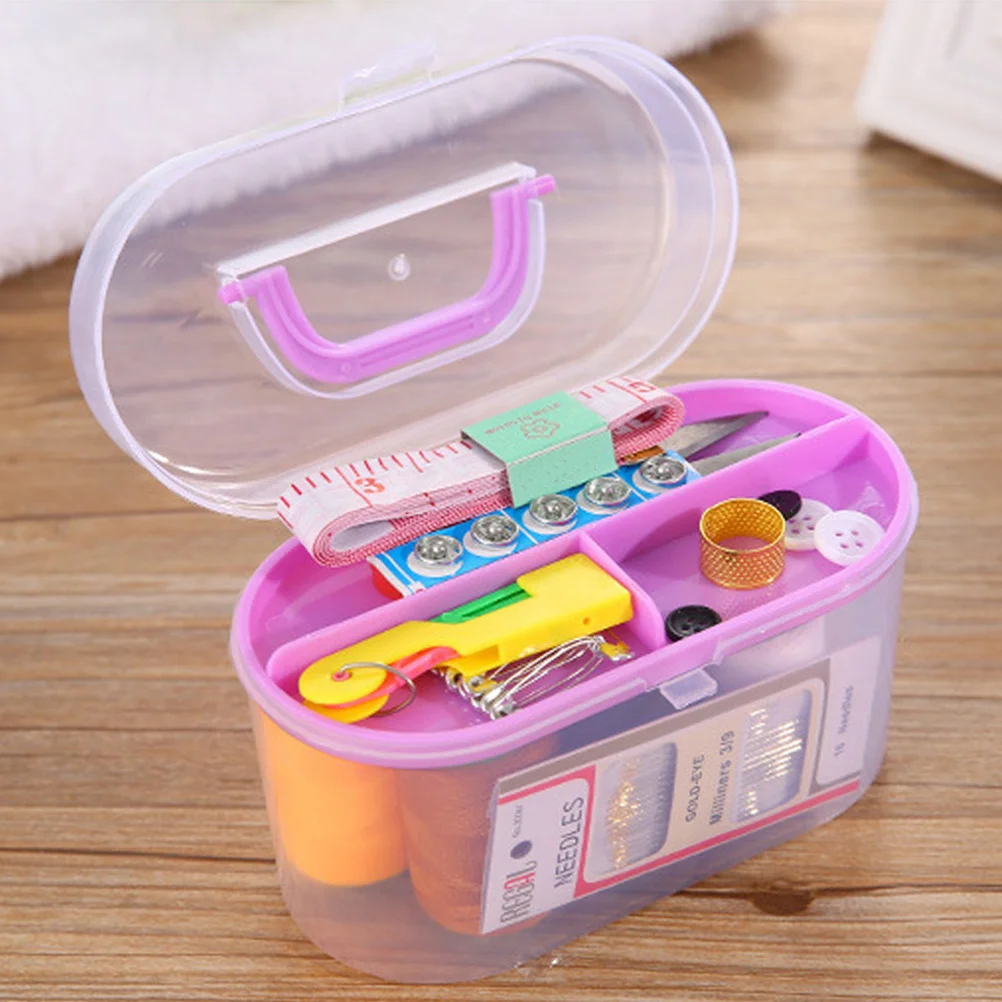 

1pcs Sewing Kit Box 14.5X9.5X7.2Cm Plastic Storage Case With Snap Buckle Rotatable Handle Portable Organizer For Needle Thread