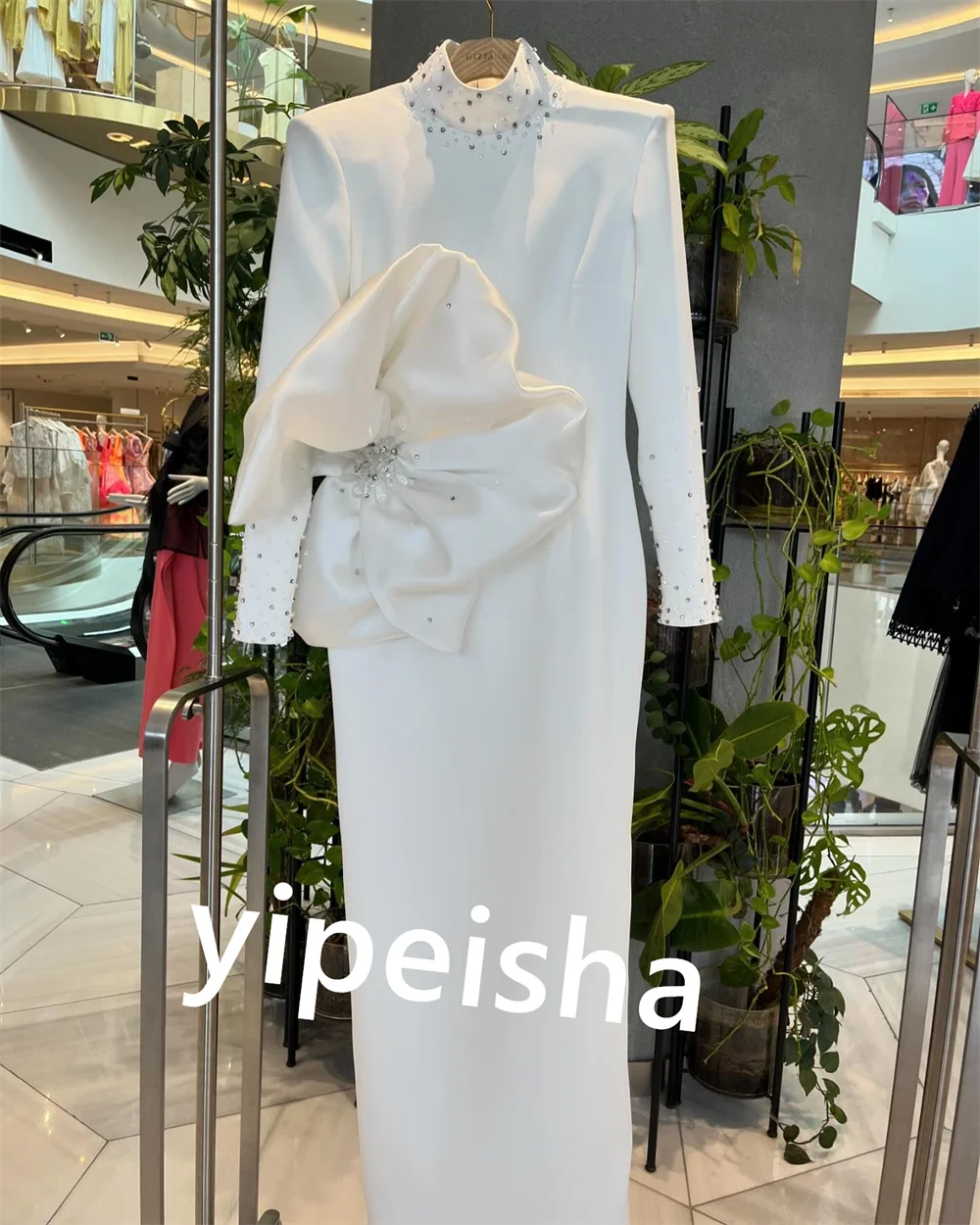 Personalizado camisa flor plissado noivado em linha reta gola alta sob medida vestido de ocasião vestidos midi