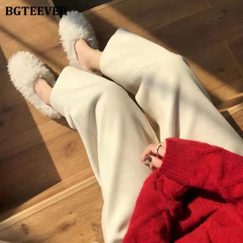 BGTEEVER Vintage Thick Loose Corduroy Pants for Women Autumn Winter Elastic High Waist Female Warm Harem Pants