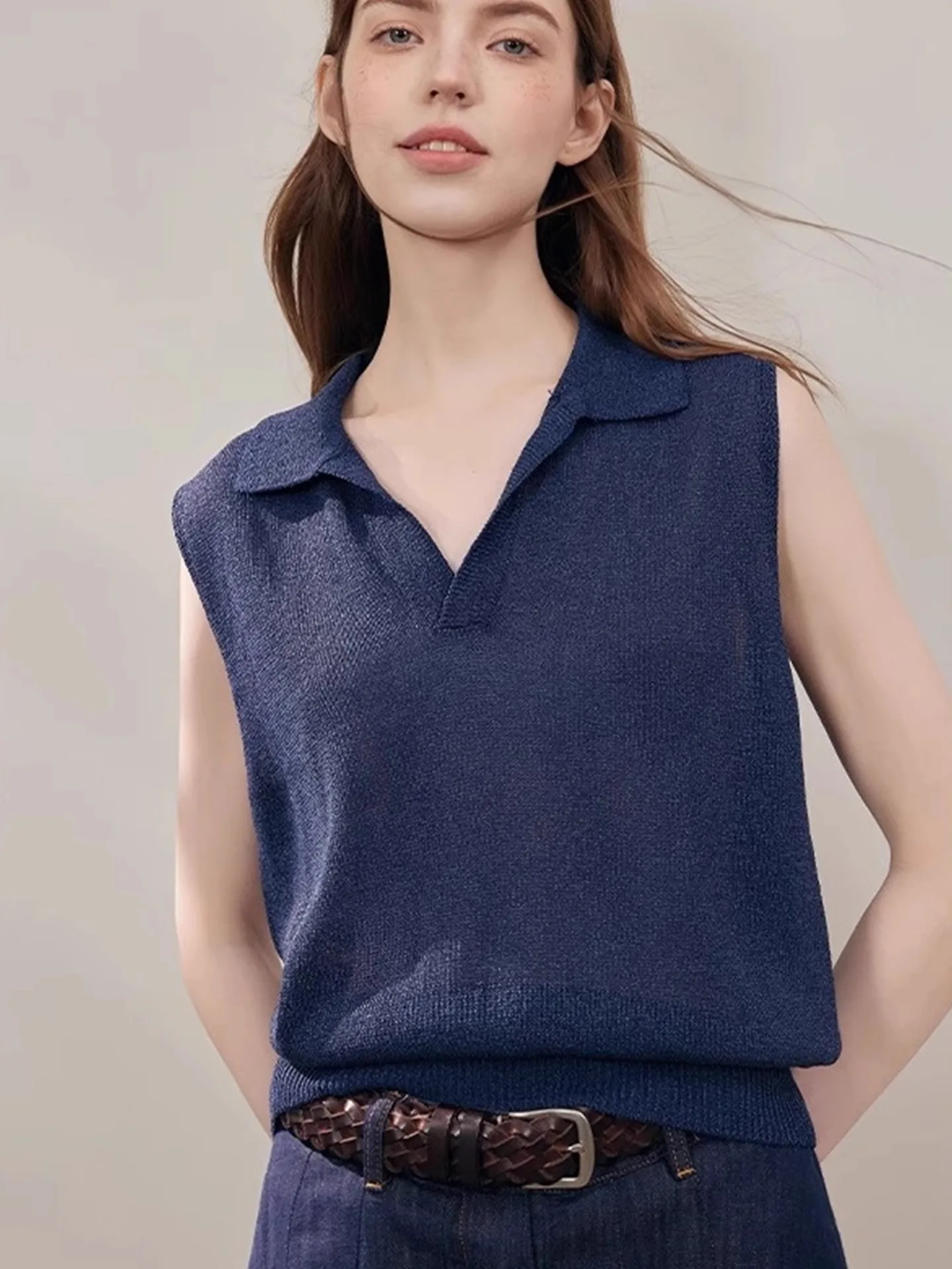 

Женский летний топ из ледяного шелка с вязаным воротником, прямого кроя, в корейском стиле, с цветным дизайном