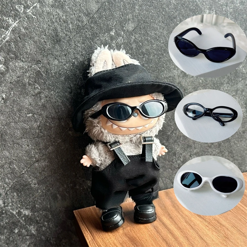 

Мини-овальные солнцезащитные очки для аксессуаров Labubu, модные пластиковые очки для мини-плюшевых хлопковых солнцезащитных очков для кукол Labubu, аксессуары