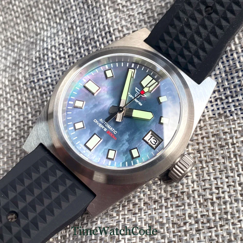 Tandorio Diver Automatic Men‘s Watch 38mm NH35 Movement 200m Water Resist AR Coating Sapphire Glass Mother of Pearl Shell Dial