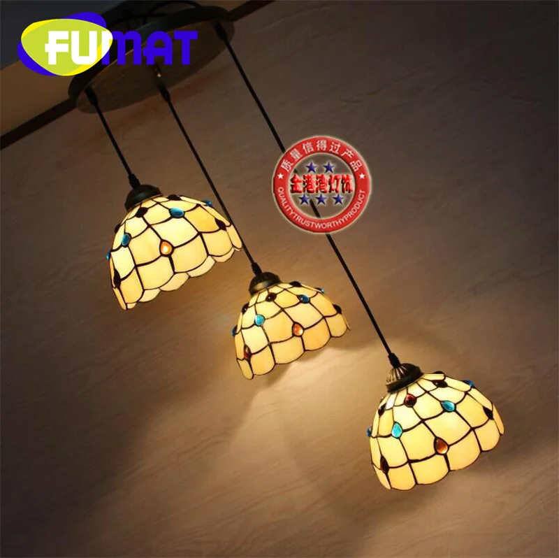 FUMAT Tiffany style stained glass modern simple Mediterranean chandelier for living room and dining hall hallway LED decor