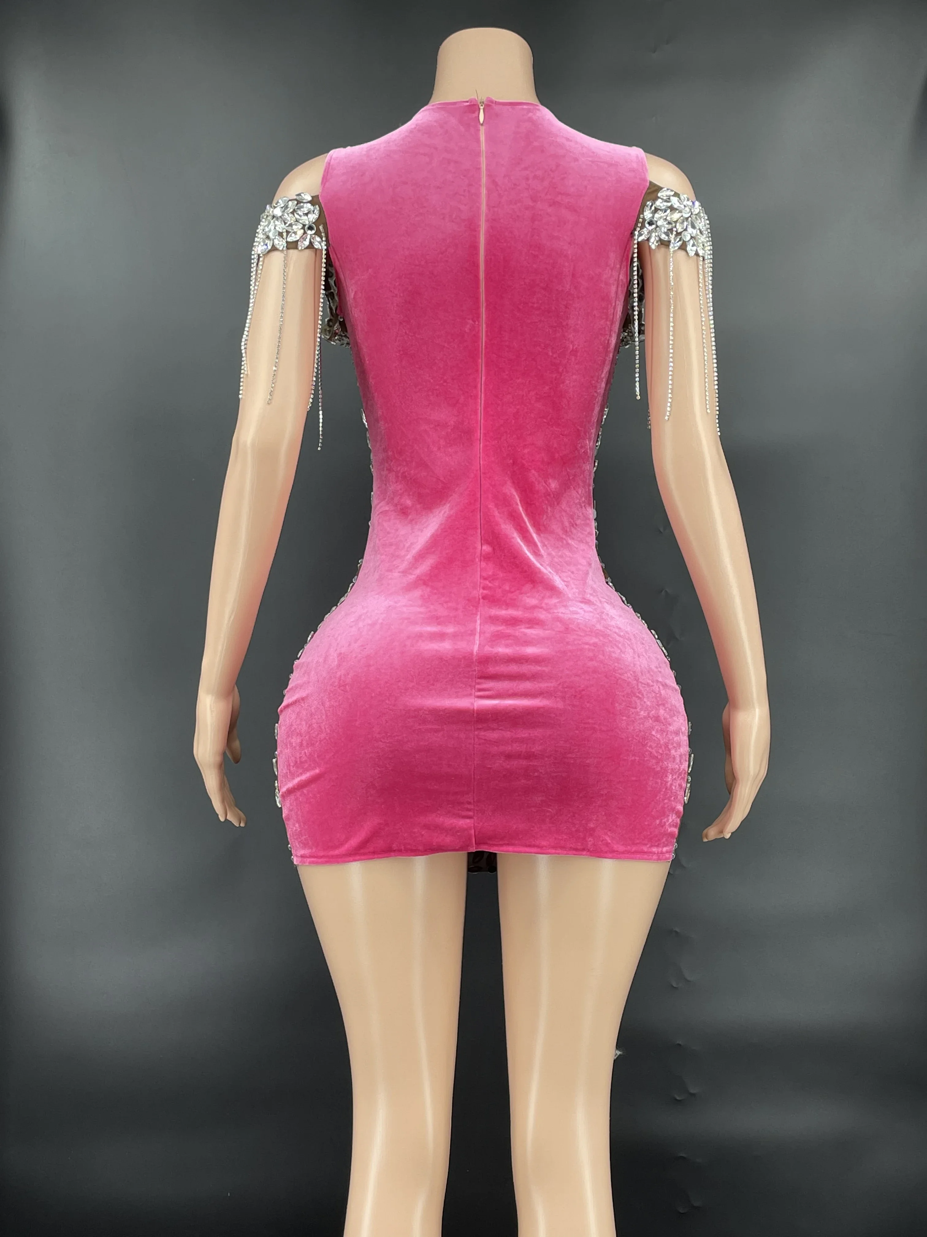 夏のラインストーン付きプロムドレス セクシーな女性用ボディコンVネックミニラグジュアリーパーティー クラブドレス