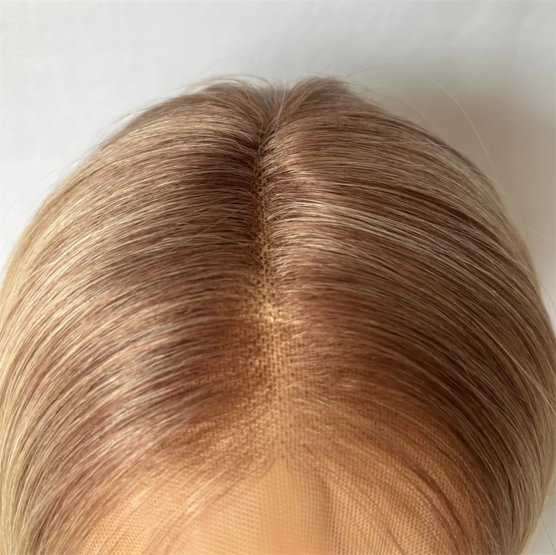 Perruque Bob Lace Front Synthétique Courte et Lisse pour Femme, Cheveux Longs à Reflets Blonds, Racines Foncées, 13x4