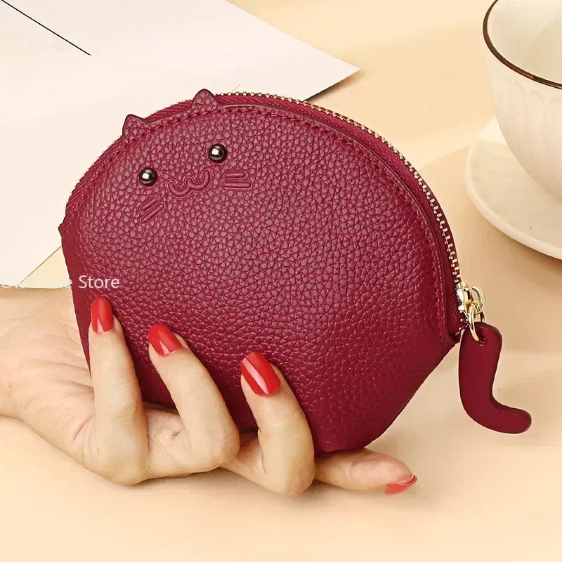 Women Men Small Coin Purse Genuine Leather Cute Handmade Coin Wallet Mini Access Card Holder Key Bag Case Zipper Change Purse