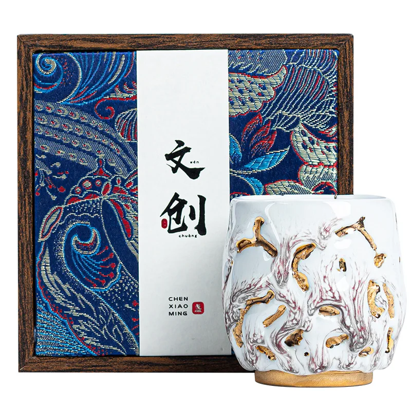 PINNY Japanese Style Shino Ceramic Tea Cup Handmade Rock Mine Teacup With Gift Box Retro Heat Resistant Tea Bowl