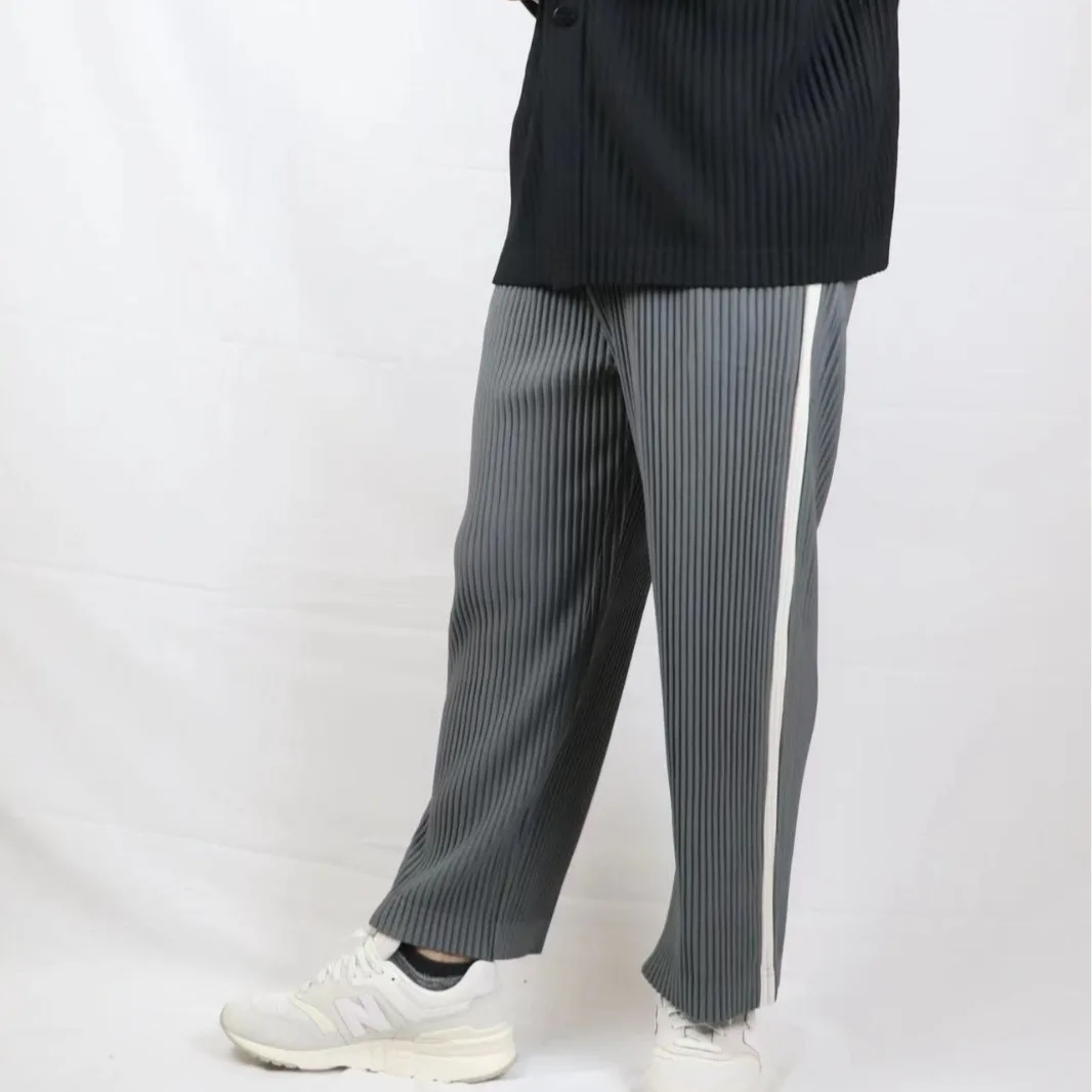Miyake Summer New Pleated Pants Trousers Breathable Straight Tube Side Color Matching Men's and Women's Loose Casual Japanese