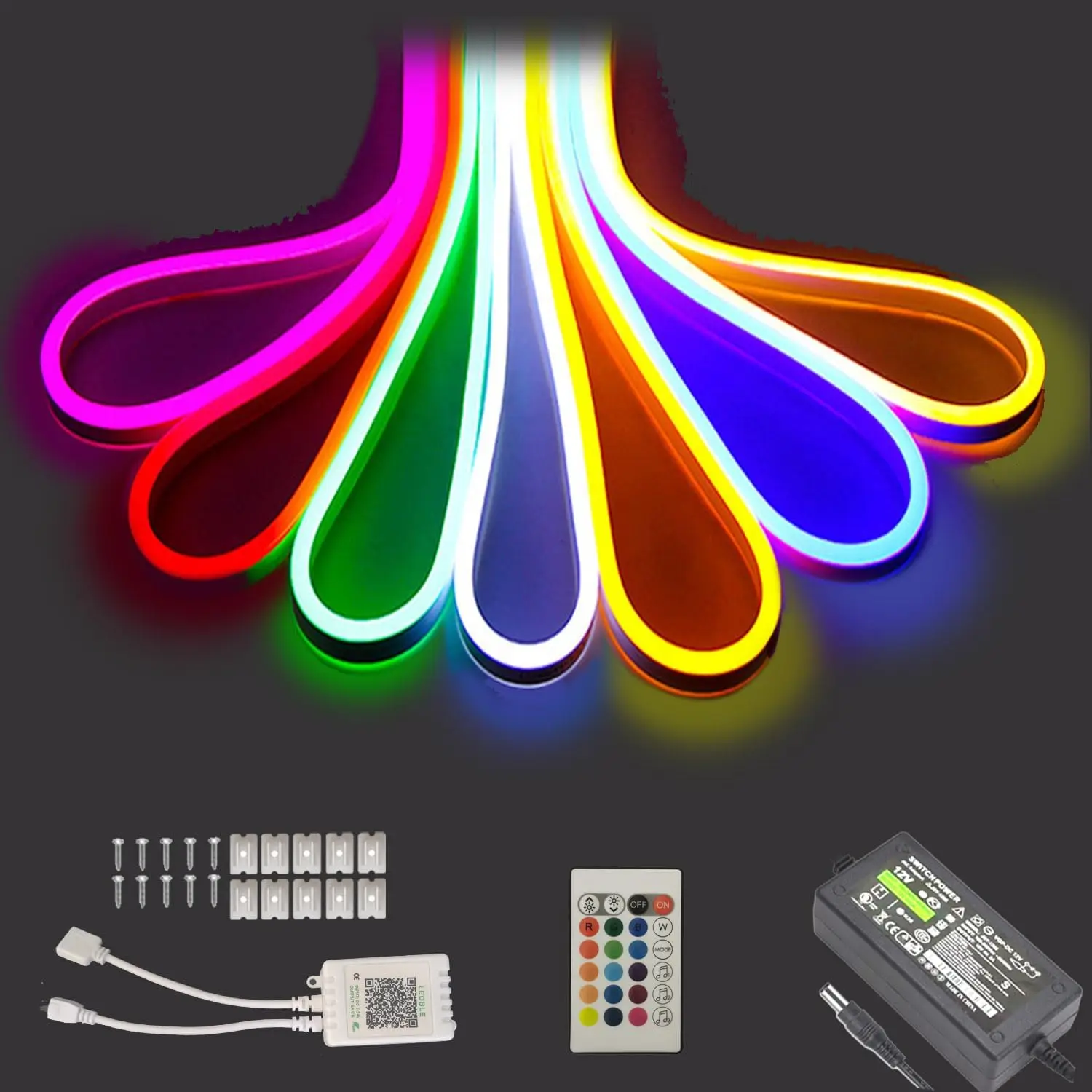 

16.4ft LED Neon Rope Light 12V RGB Color Changing APP Remote Control IP65 Waterproof Music Sync for Bedroom Game Room party