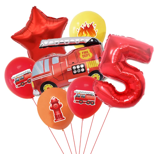 7pcs Fire Truck Balloons 32 Inch Number Foil Balloons Boys Birthday Party Decorations Firemen Theme Decor Baby Shower Supplies