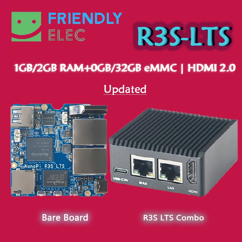 

NanoPi R3S-LTS Rockchip RK3566 | 1GB/2GB RAM+0GB/32GB eMMC | Dual Gbps Ethernet Port CNC Metal Case