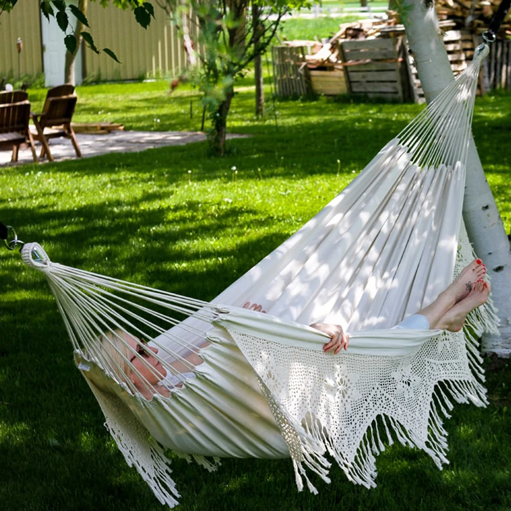 Hamac en macramé brésilien pour 2 personnes, 300kg Maximum, grande chaise à pampilles, filet de balançoire, intérieur/extérieur