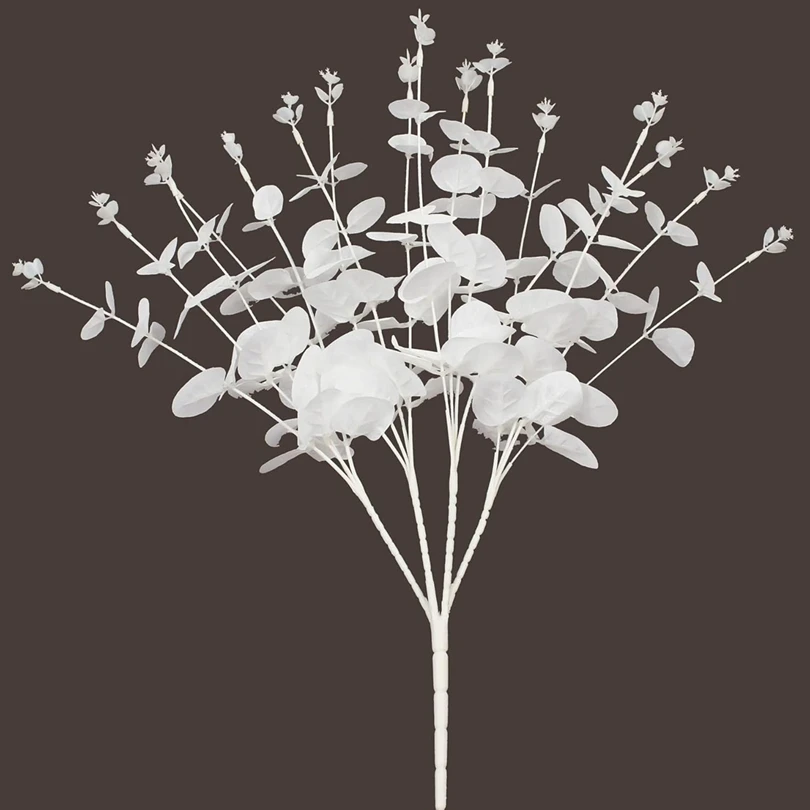 

1pc Artificial Plants White Eucalyptus Leaves Christmas Halloween Home Room Outdoor Garden UV Protection Wedding Diy Gifts Decor
