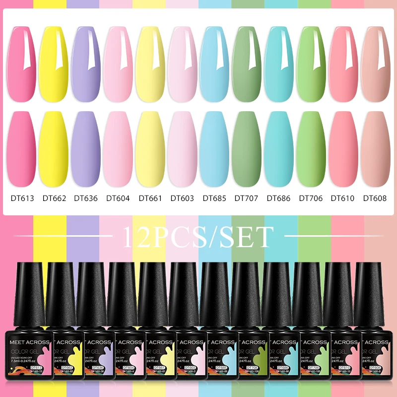 12 st MEET ACROSS Nagelgel Polish Set All-Season Nagels Manicure Vernissen Kit Semi Permanente UV/LED Nail Art Gel voor Thuis Salon
