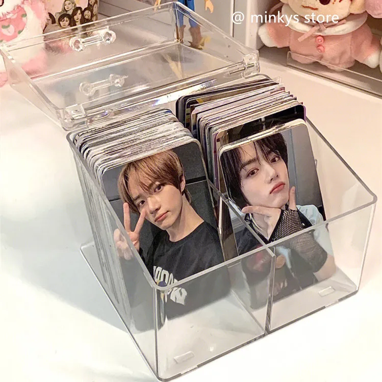 MINKYS Kawaii Hot Transparent Kpop Photocard Storage Box Photo Card Collection Organizer Box School Stationery