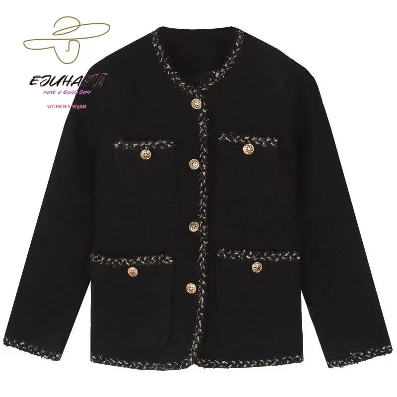 Imagem -05 - Jaqueta Feminina de Fragrância Pequena Cabolsa Glamouroso Coreano Tweed Fino Estilo Francês Tops de Roupas Femininas Moda Outono e Inverno