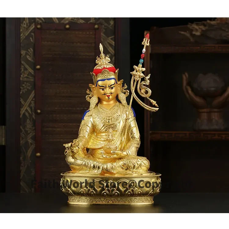 32CM LARGE # High grade Buddha -HOME Hall efficacious Protection Gold-plated Guru Padmasambhava buddha Buddhist Tantra statue