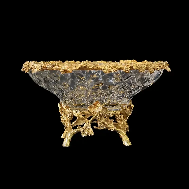 Jewellerytop New Designs Brass Crystal Home Hotel Table Decoration Accessories Large Fruit Plate