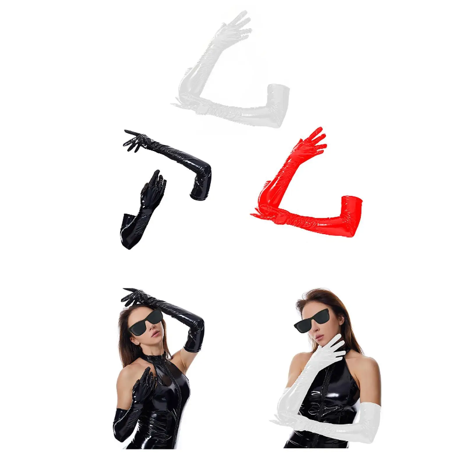 قفازات جلدية براءات الاختراع المضادة للانزلاق موضة تمتد فستان لامعة الكوع قفازات طويلة لملابس الرقص تأثيري أوبرا النادي الليلي مساء