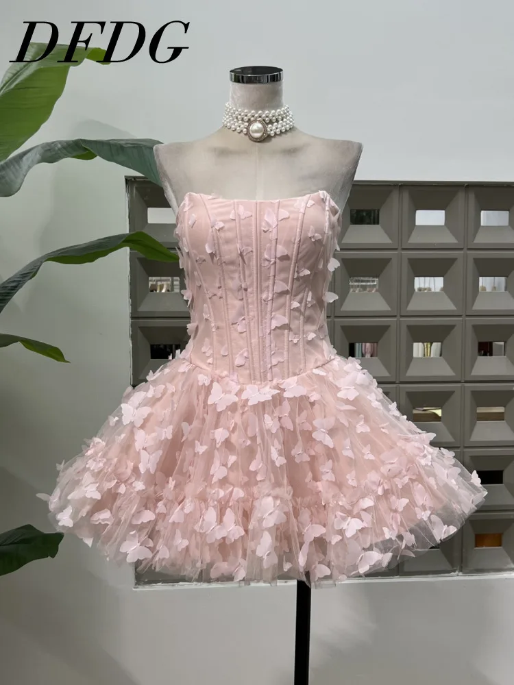 

DFDG женское праздничное платье с корсетом и вышивкой бабочки, 2022, элегантное платье без бретелек, весенне-летнее свадебное платье для гостей