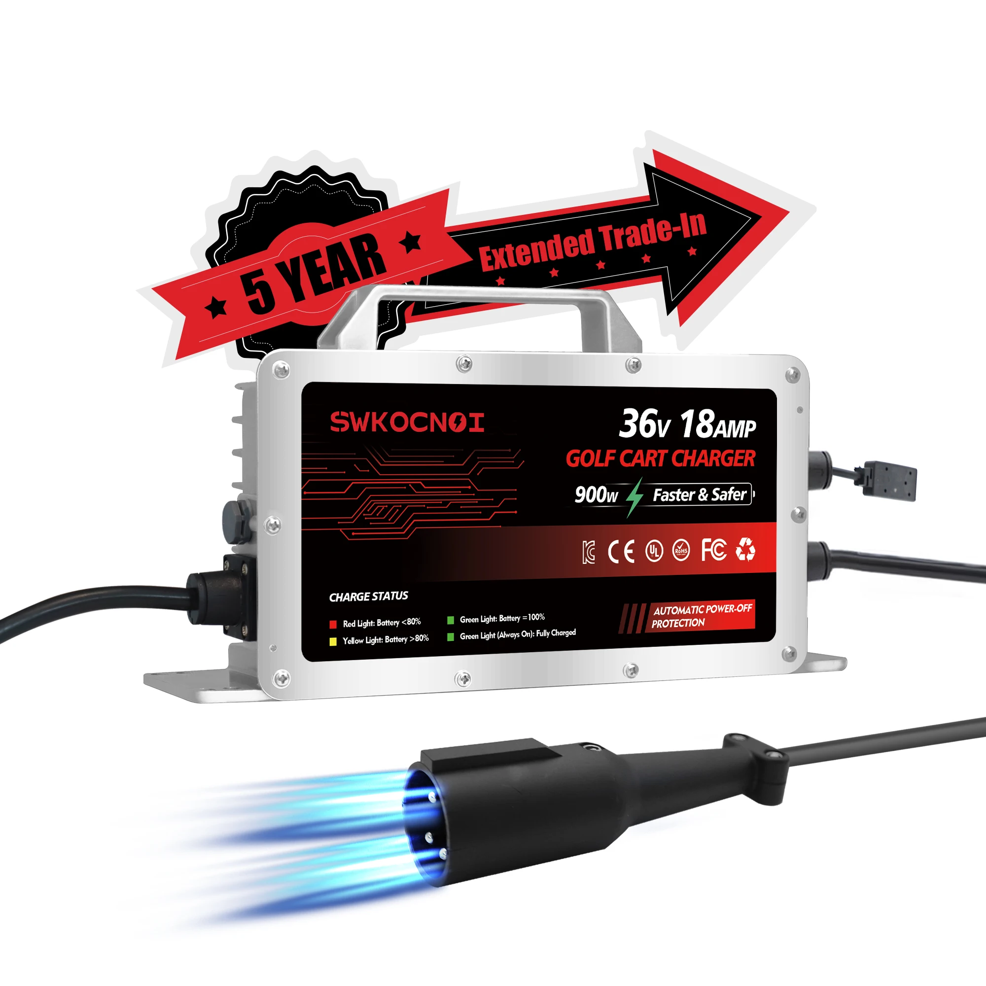 

Зарядное устройство для гольф-кара для клубного автомобиля, 3-контактная круглая вилка, 36 В, 18 А, умное, полностью автоматическое, зарядное устройство, литиевое устройство для обслуживания аккумулятора