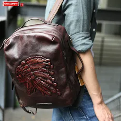 Handmade Vintage Men Backpack Computer Bag Travel Backpacks Head Layer Cowhide Original Indian European and American Leather Big