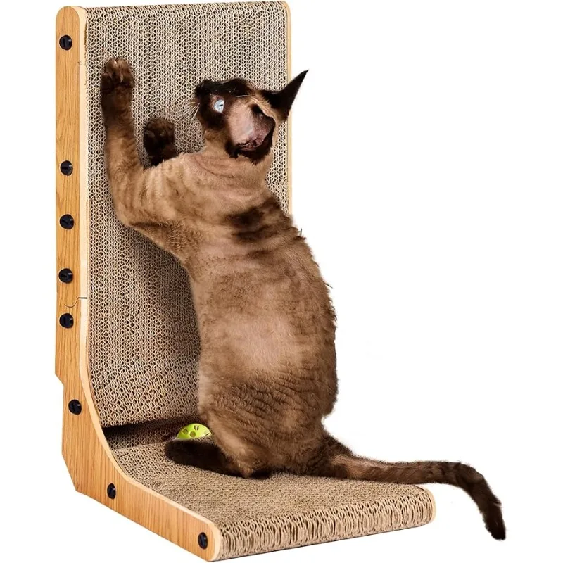 

EHEYCIGA Cardboard Cat Scratcher for Indoor Kitten Cats, 19 Inch L Shaped Vertical Cat Scratching Board with Ball Cat Toy, Small