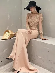 Vestido de renda sereia com decote v, frisado e cristal, tamanho grande, para a mãe da noiva, festa formal, casamento, verão, 2023