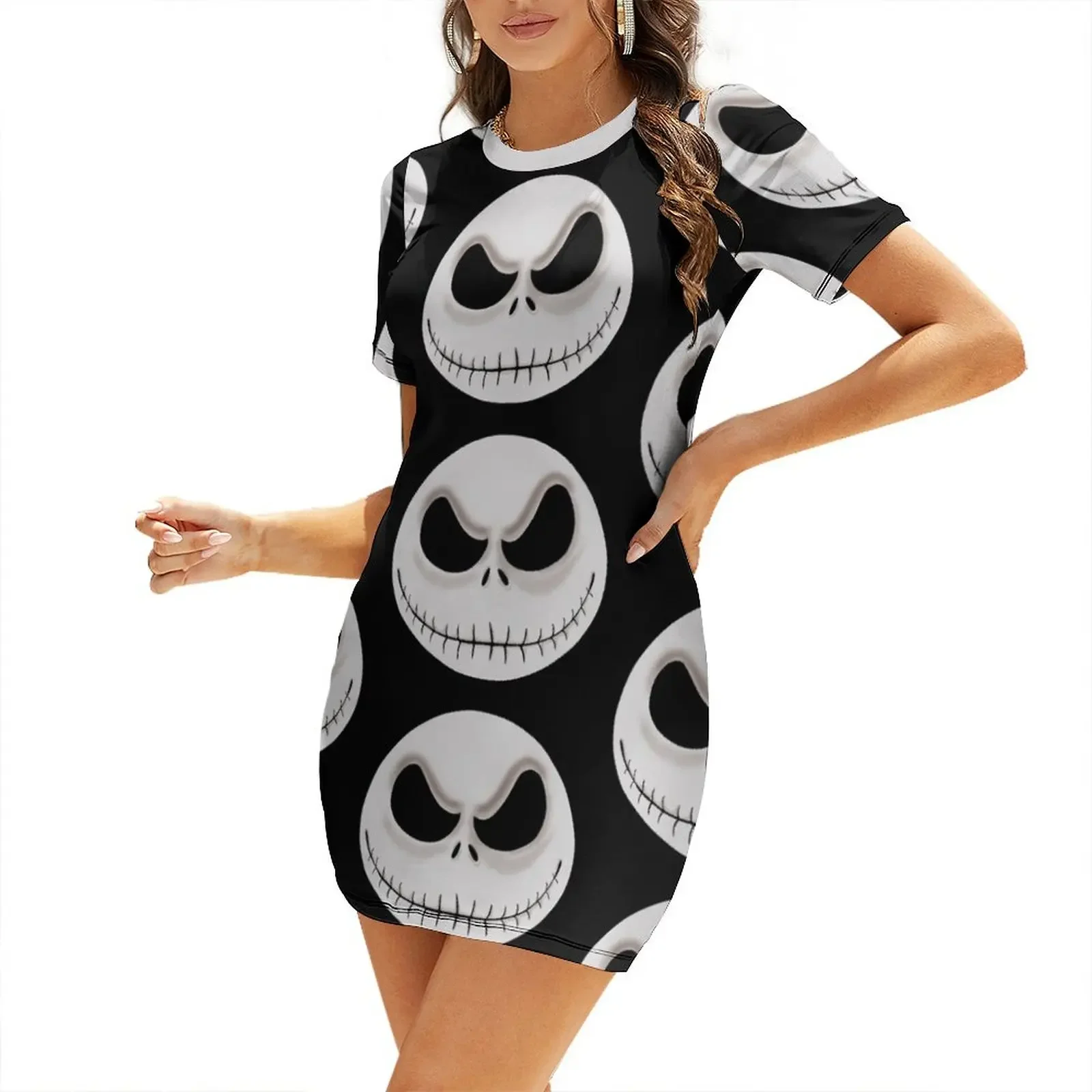 

Halloween smile Short-Sleeved Dress women party dresses long sleeve dress Summer skirt dress for women