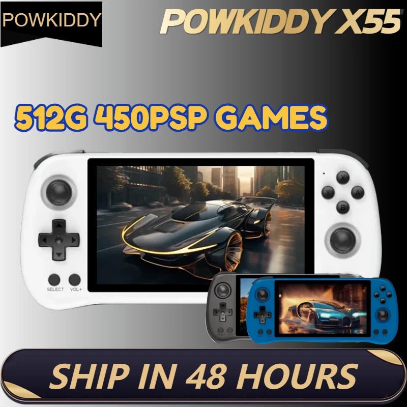 

POWKIDDY X55 Handheld Game Console 5.5INCH IPS Screen Retro Linux Open-Source RK3566 Video Player PSP PS2 Games Children's Gift