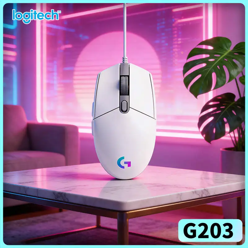 Logitech G203 Wired Gaming Mouse RGB Backlight 8000 DPI 6 Buttons 1ms Response 2.1m Cable Windows Mac Sharp Fit