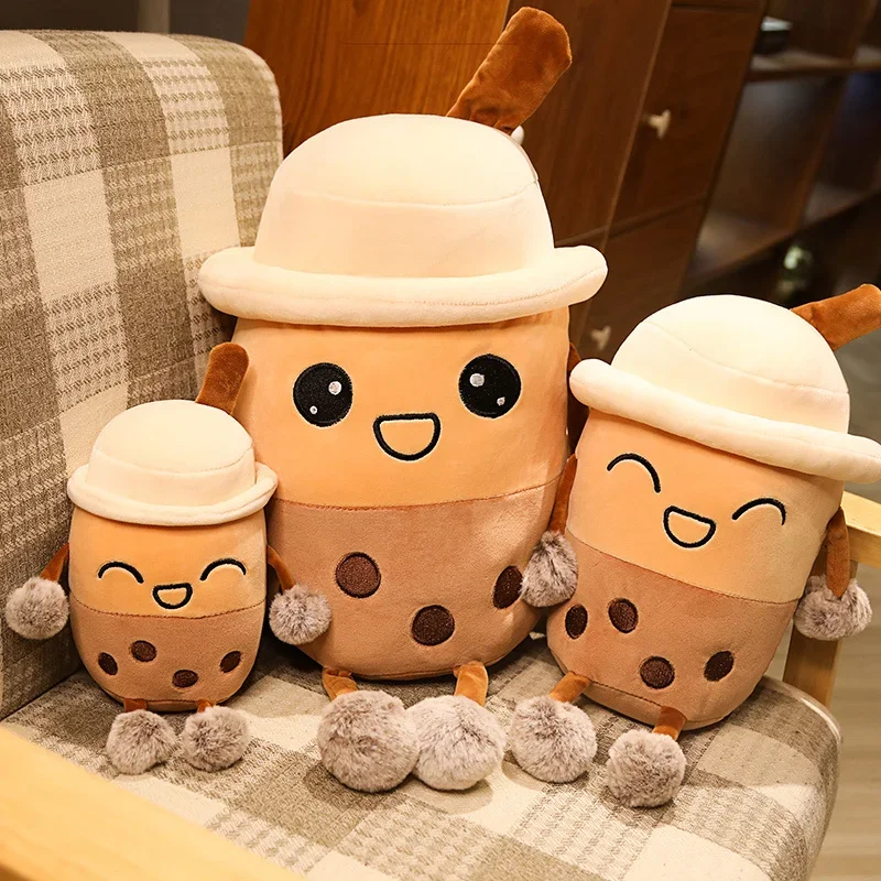 25cm cute cartoon bubble tea cup shaped pillow real-life pearl milk tea plush toys stuffed soft back cushion funny boba food