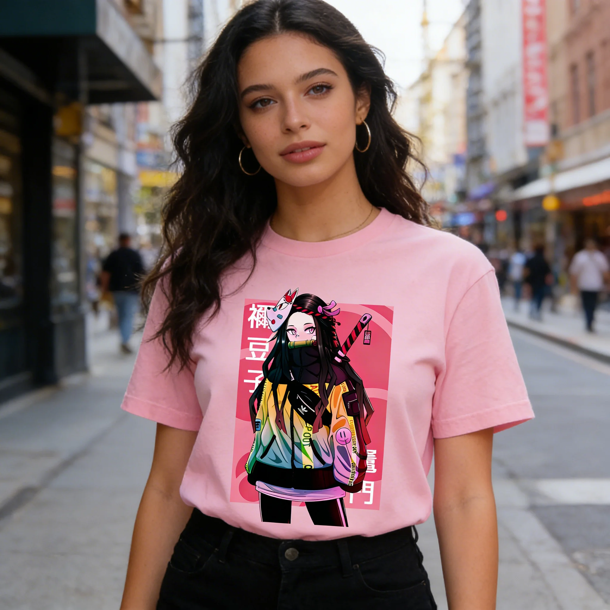 

Женская футболка с принтом персонажей аниме «Истребитель демонов» (Кимэцу но Яиба), мягкая хлопковая футболка для повседневной носки, для отаку, для кампуса и дома