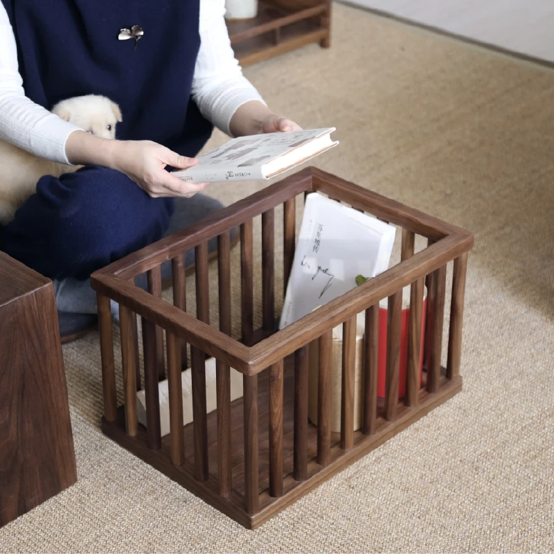 Black walnut storage basket debris box solid wood storage box Zen new Chinese desktop storage basket