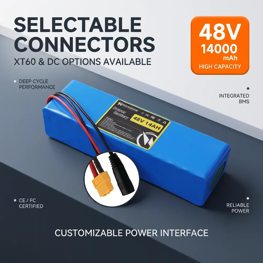 High Capacity 48V 14Ah 18650 Battery Pack 13S 3P with 20A Protection BMS for E-Bike Electric Scooter Tricycle Power Supply