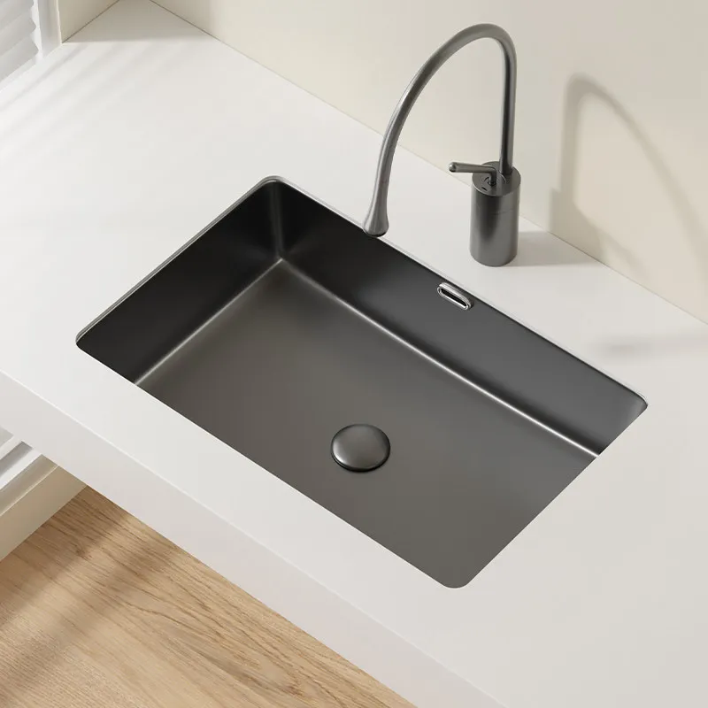 Gunmetal gray undermount basin, flat bottom matte black balcony ceramic embedded washbasin, household washbasin
