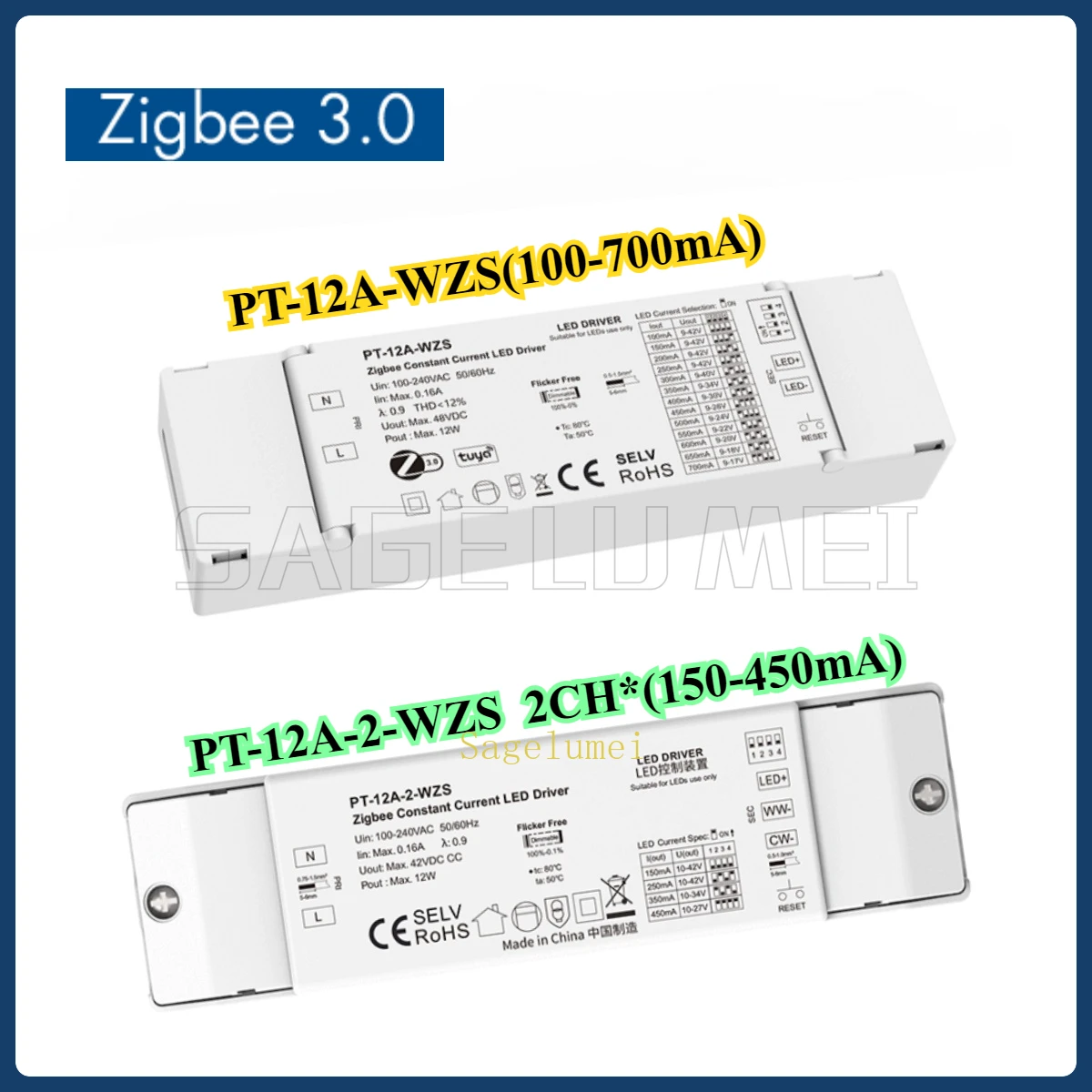 LED Driver 100-700mA/ 2x(150~450)mA for Downlight Spotlight And Decorative Applications 10-42VDC 12W Zigbee 3.0 Constant Current