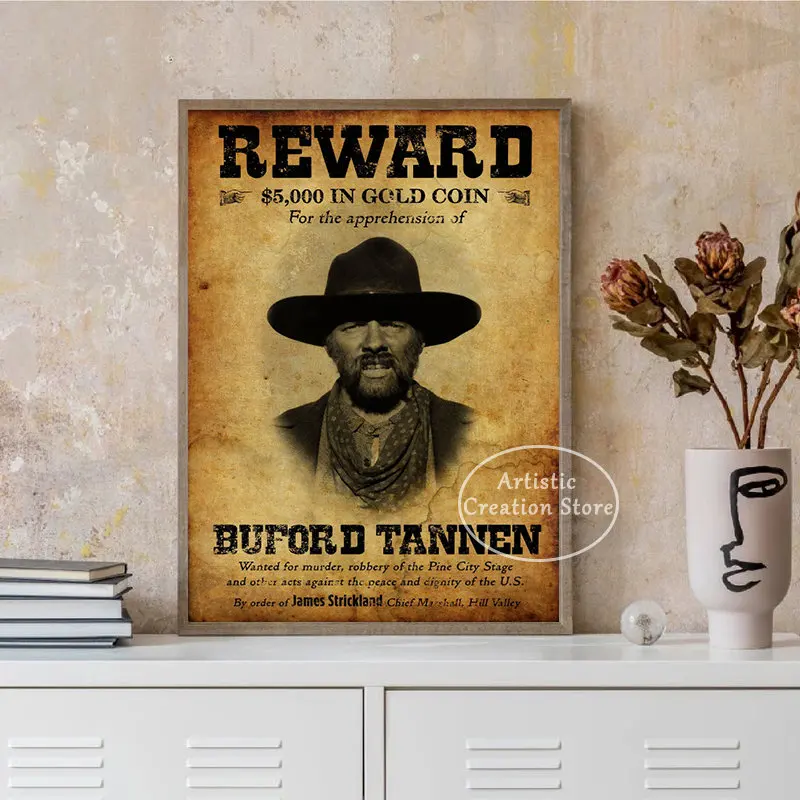 Back To The Future 3 Buford Tannen Wanted Warrant Poster Retro Canvas Painting Prints  Wall Pictures for Living Room Home Decor